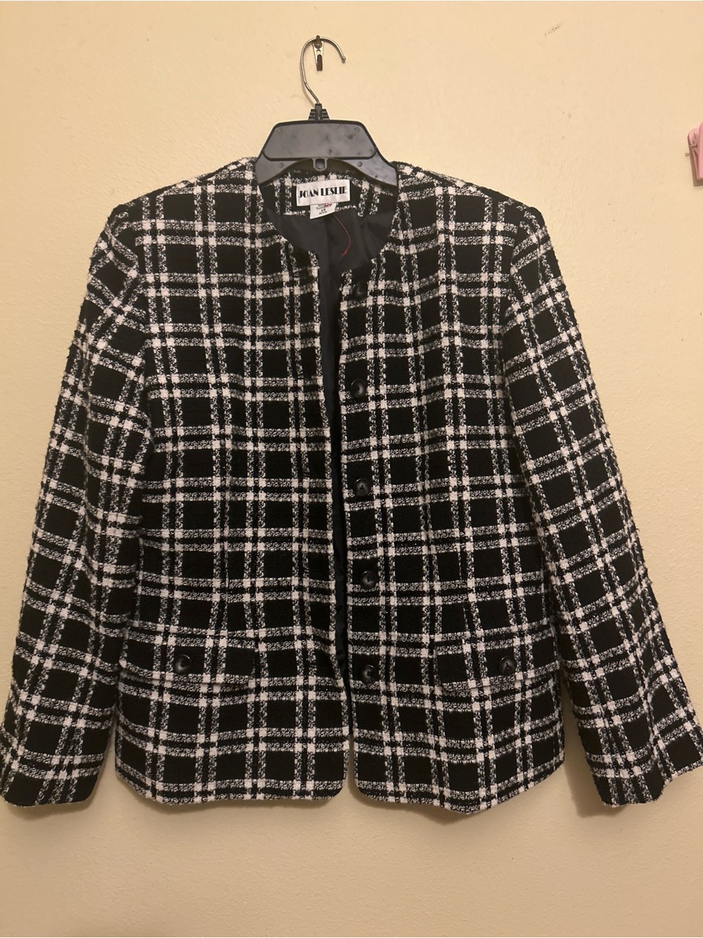 Black Tweed Jacket with Plaid Texture